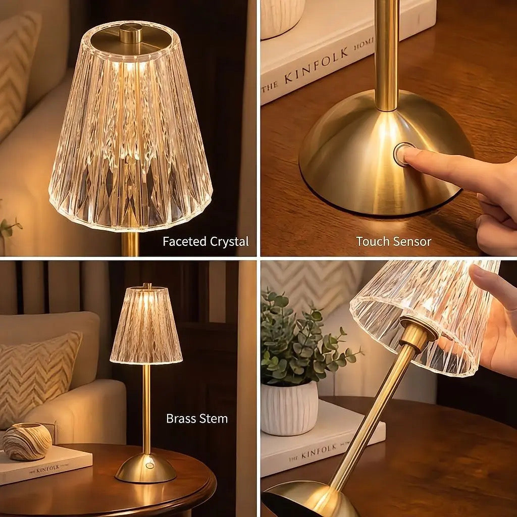Luxury Crystal Table Lamp with Gold Brass Base | Modern Bedside & Decorative Lamp
