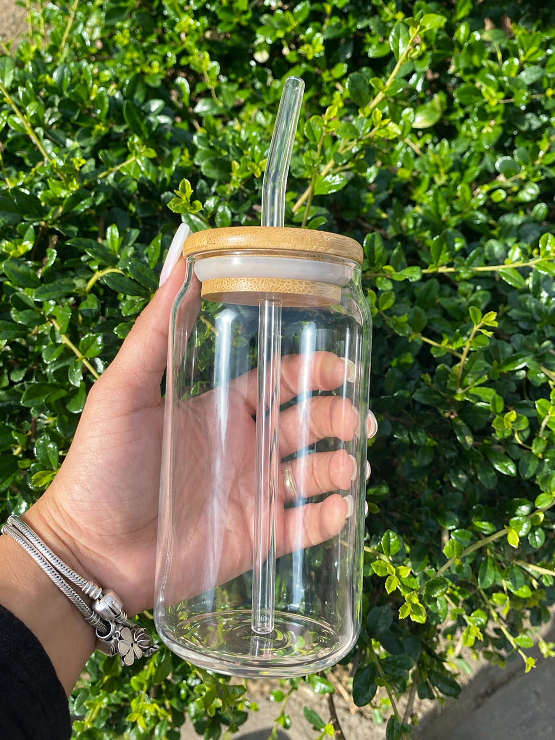 ✨ Clear Glass Coffee Tumbler with Bamboo Lid & Glass Straw ✨