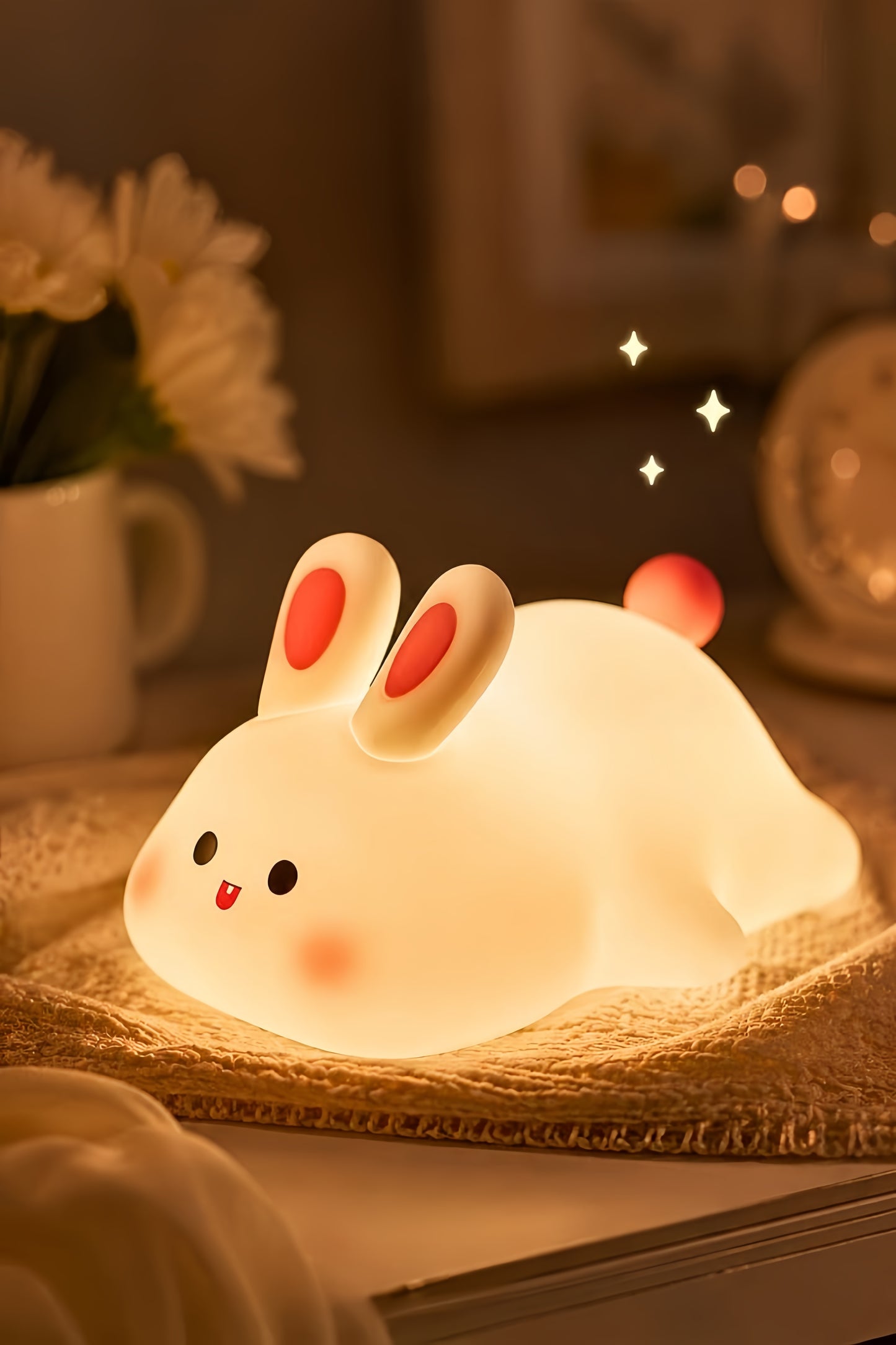 Cute Bunny LED Night Light – Rechargeable Silicone Rabbit Lamp for Kids Bedroom, Nursery & Bedside Decor