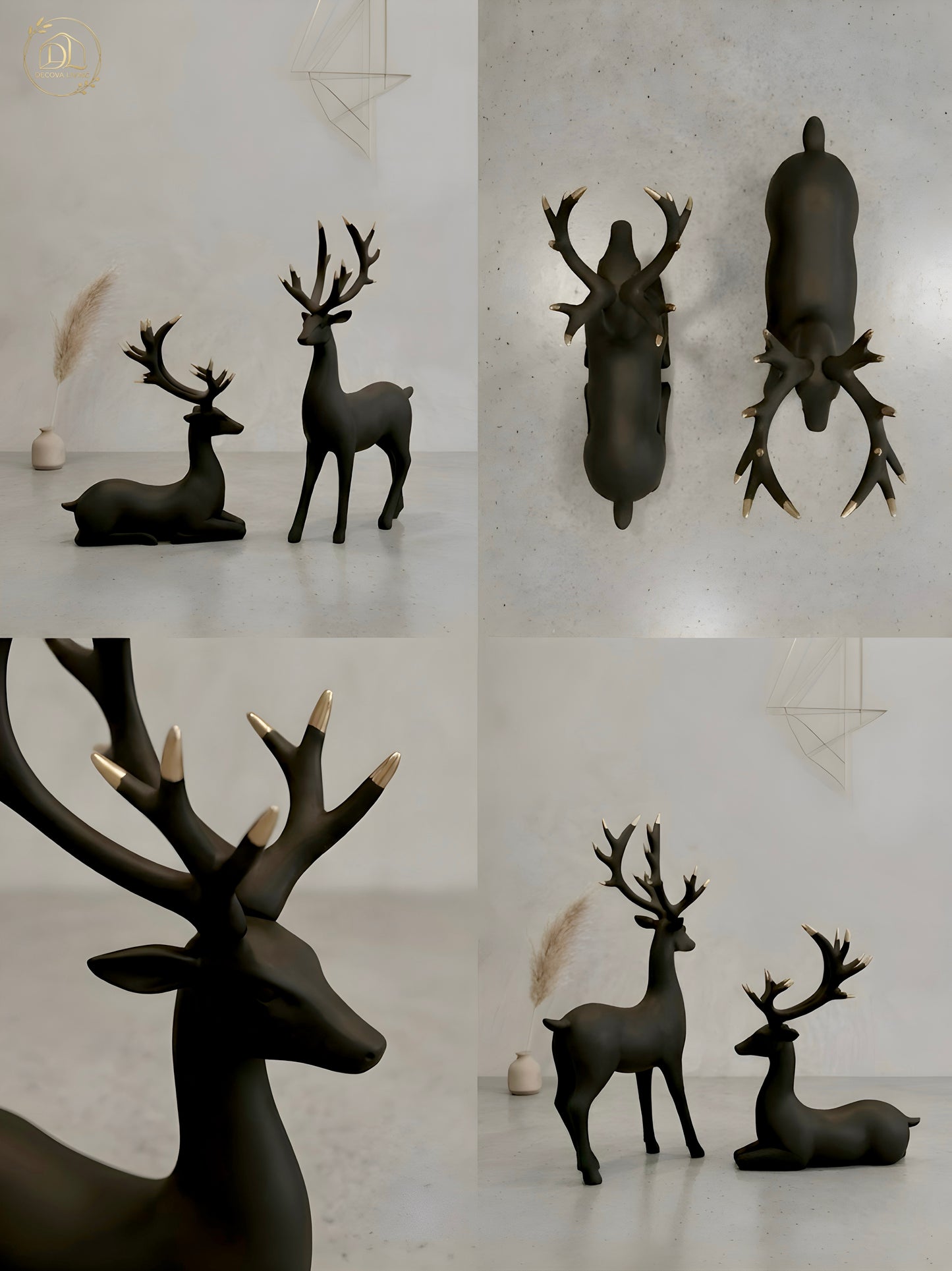 Luxury Black Deer Sculpture Set | Modern Nordic Home Decor