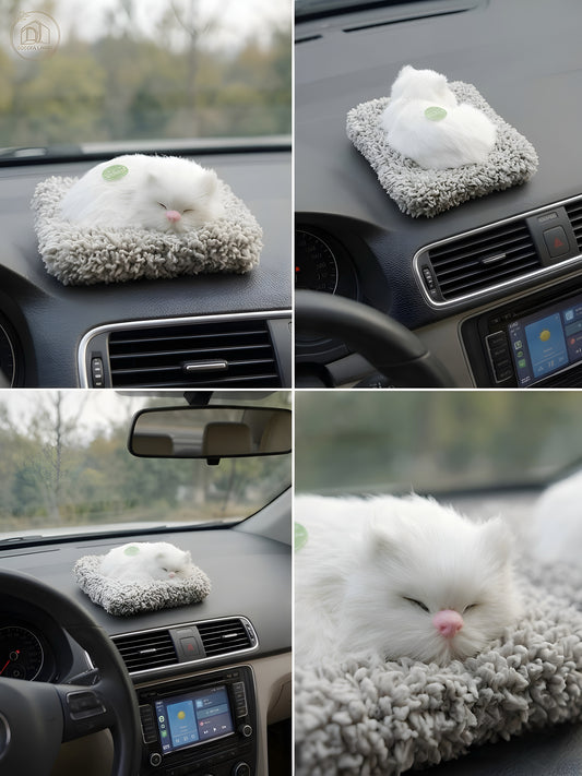 Cozy Sleeping Pet Plush – Interactive Meow Sound Car Dashboard Companion 🐾