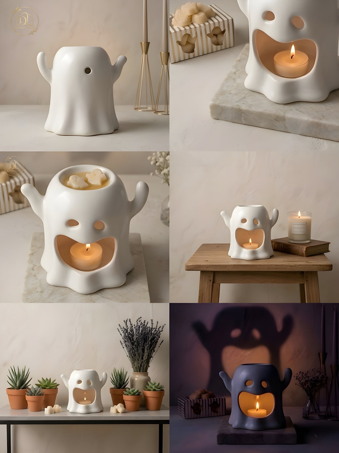 Smiling Ghost Wax Melt Burner & Tealight Holder – Glossy Finish Home Décor