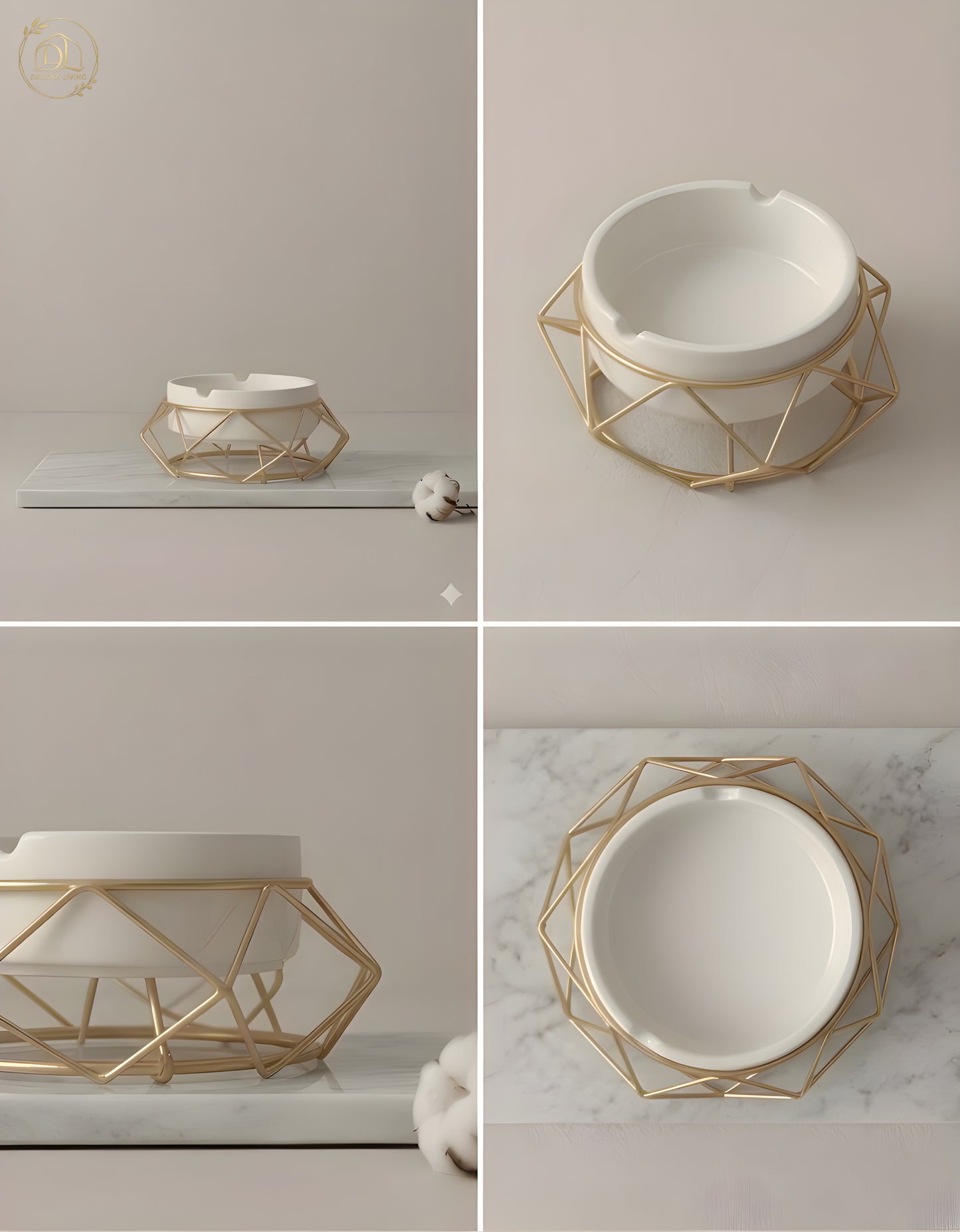 Modern White Ceramic Ashtray with Geometric Gold Stand