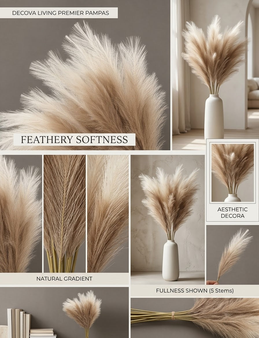 Natural Pampas Grass – Fluffy Dried Pampas Plumes for Home Decor