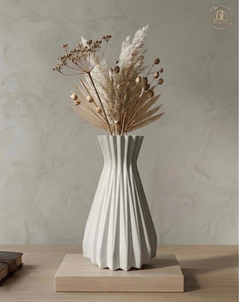 White Ribbed Vase for Dried Flowers | Minimalist Boho Home Decor