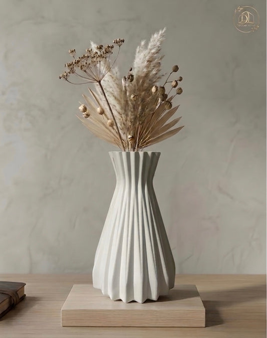 White Ribbed Vase for Dried Flowers | Minimalist Boho Home Decor