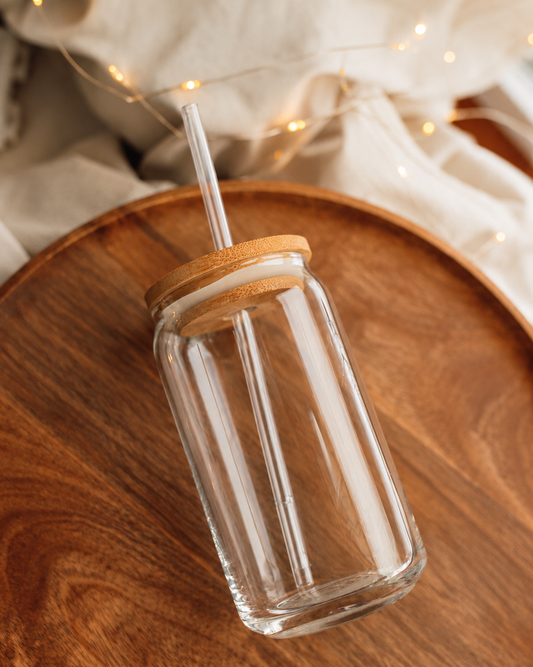 ✨ Clear Glass Coffee Tumbler with Bamboo Lid & Glass Straw ✨