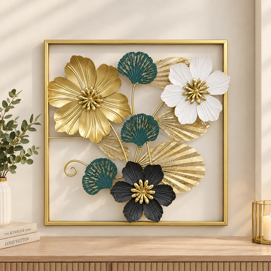 Luxury 3D Floral Metal Wall Art | Gold, Black & White Modern Wall Décor