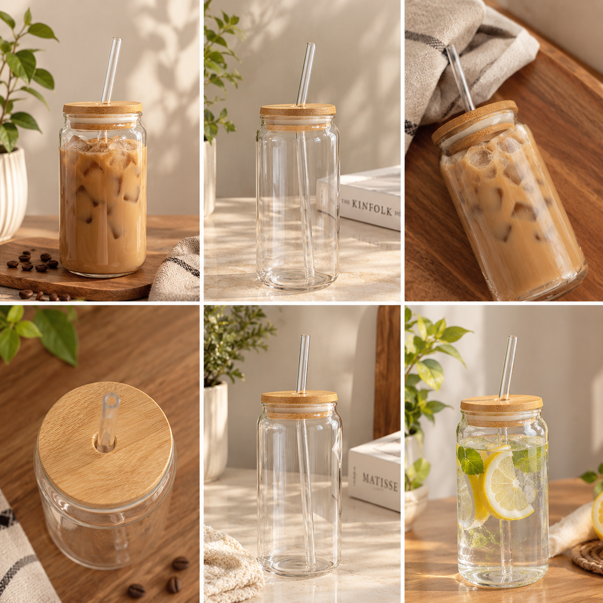 ✨ Clear Glass Coffee Tumbler with Bamboo Lid & Glass Straw ✨