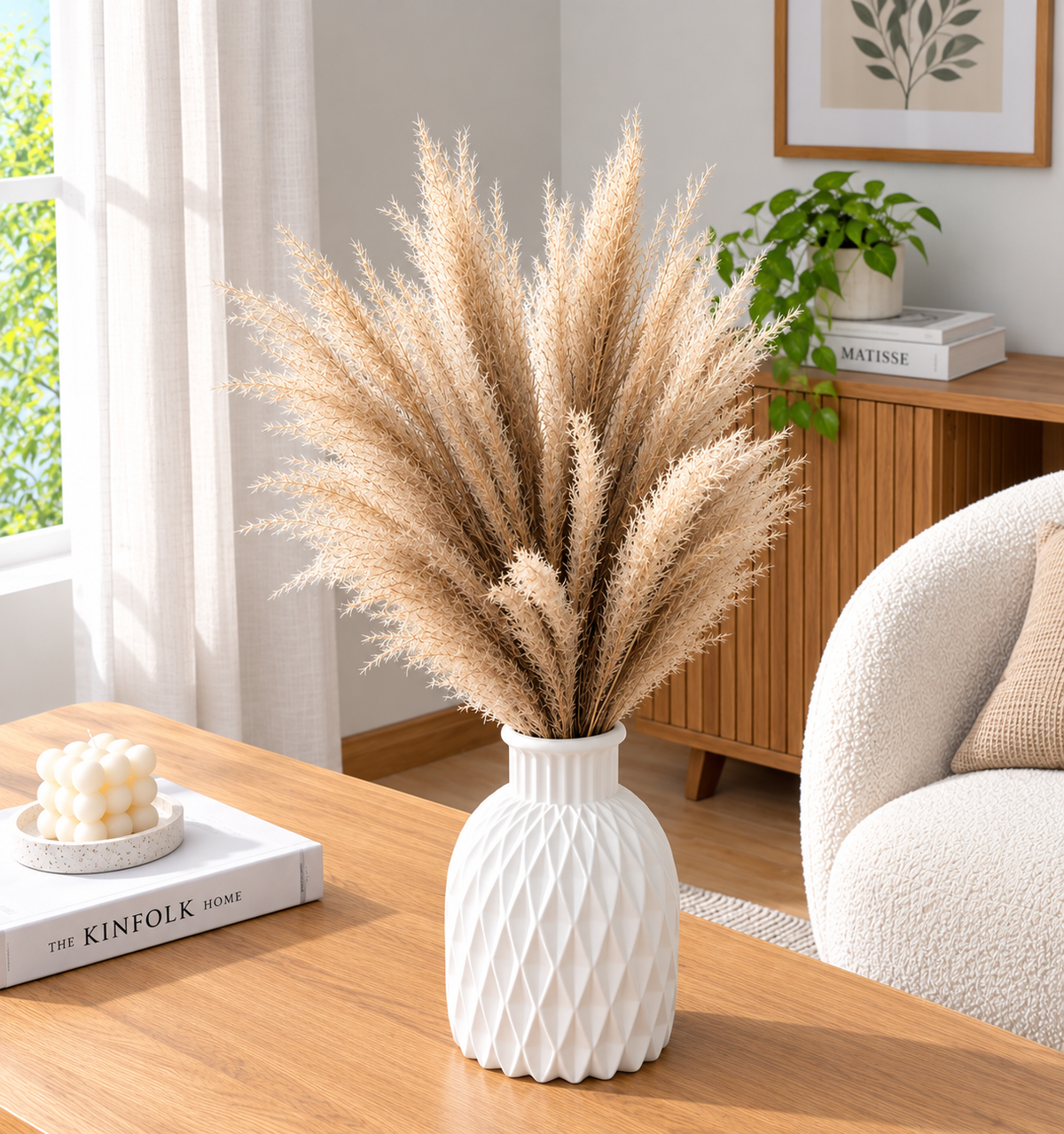 Textured White Plastic Vase – Elegant Ribbed Decorative Flower Vase for Home Decor