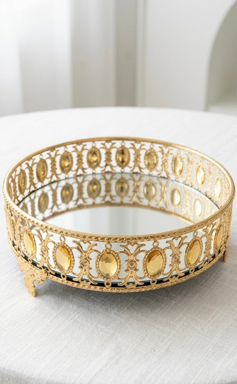 Elegant Gold Mirrored Tray – Filigree Design Luxury Serving Tray for Home & Table Styling
