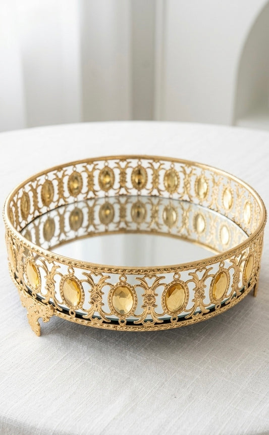 Elegant Gold Mirrored Tray – Filigree Design Luxury Serving Tray for Home & Table Styling