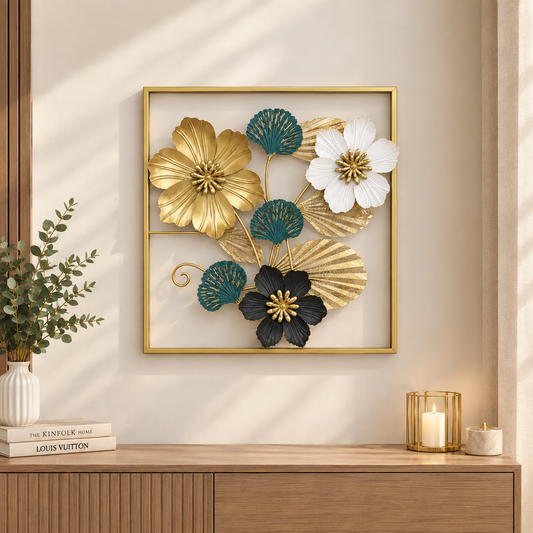 Luxury 3D Floral Metal Wall Art | Gold, Black & White Modern Wall Décor