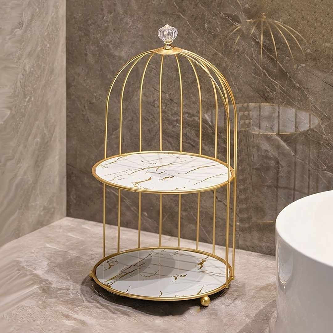Luxury Gold Birdcage Marble Display Stand | 2-Tier Vanity Organizer & Home Decor