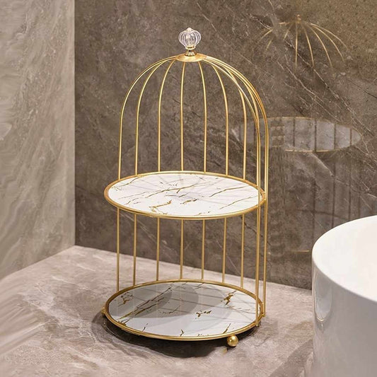 Luxury Gold Birdcage Marble Display Stand | 2-Tier Vanity Organizer & Home Decor