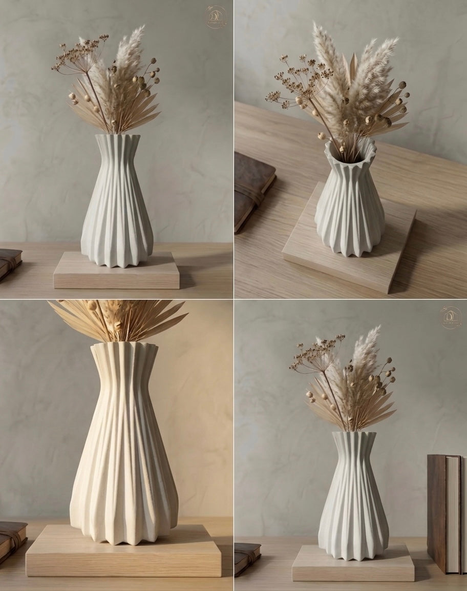 White Ribbed Vase for Dried Flowers | Minimalist Boho Home Decor