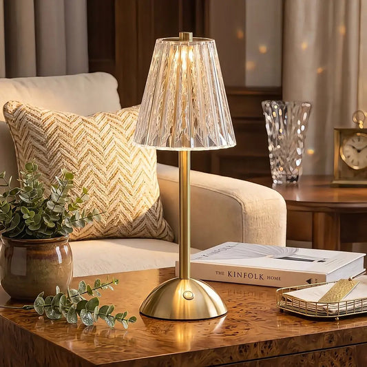 Luxury Crystal Table Lamp with Gold Brass Base | Modern Bedside & Decorative Lamp