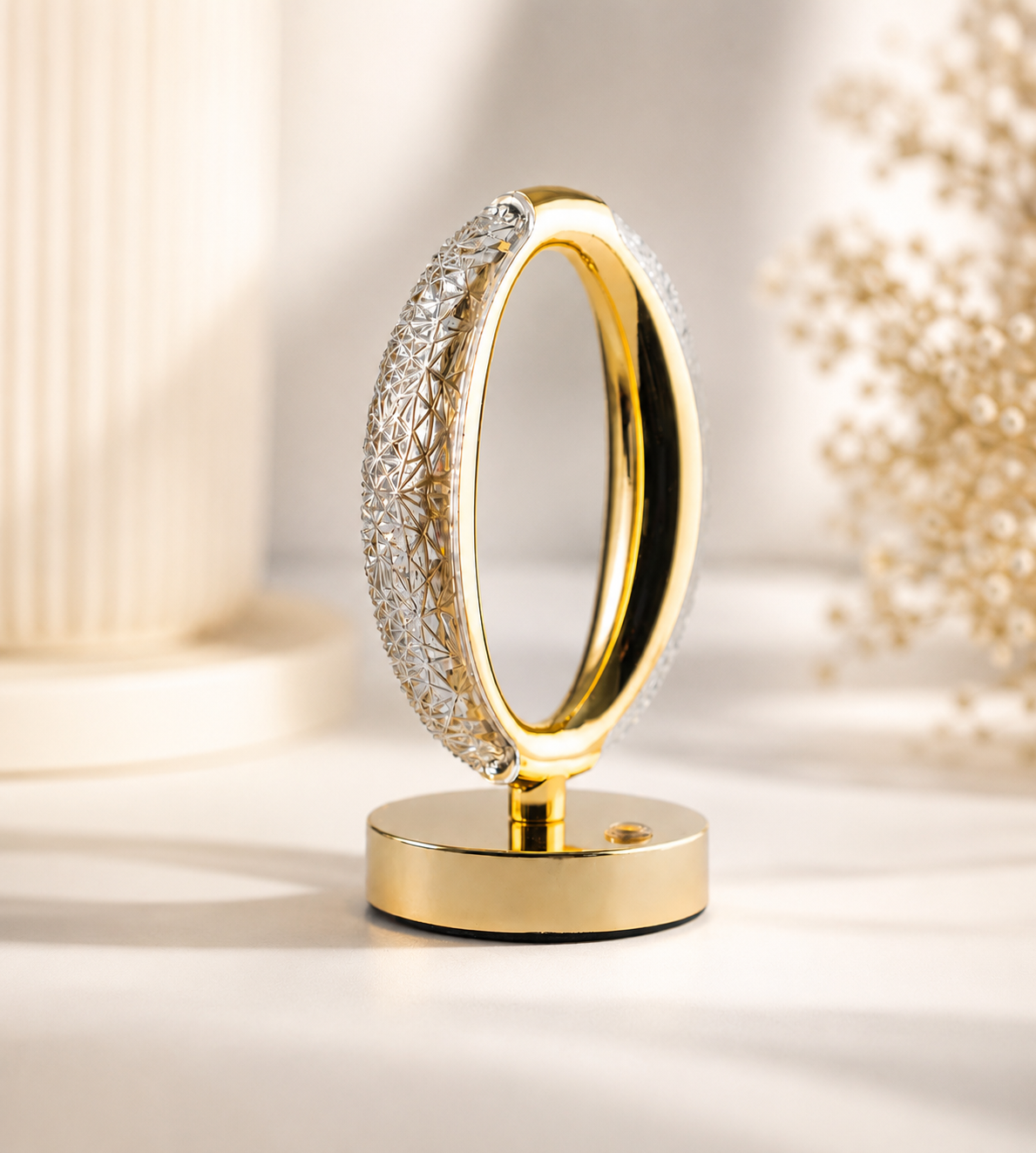 Luxury Gold Oval LED Table Lamp – Modern Crystal Ring Light