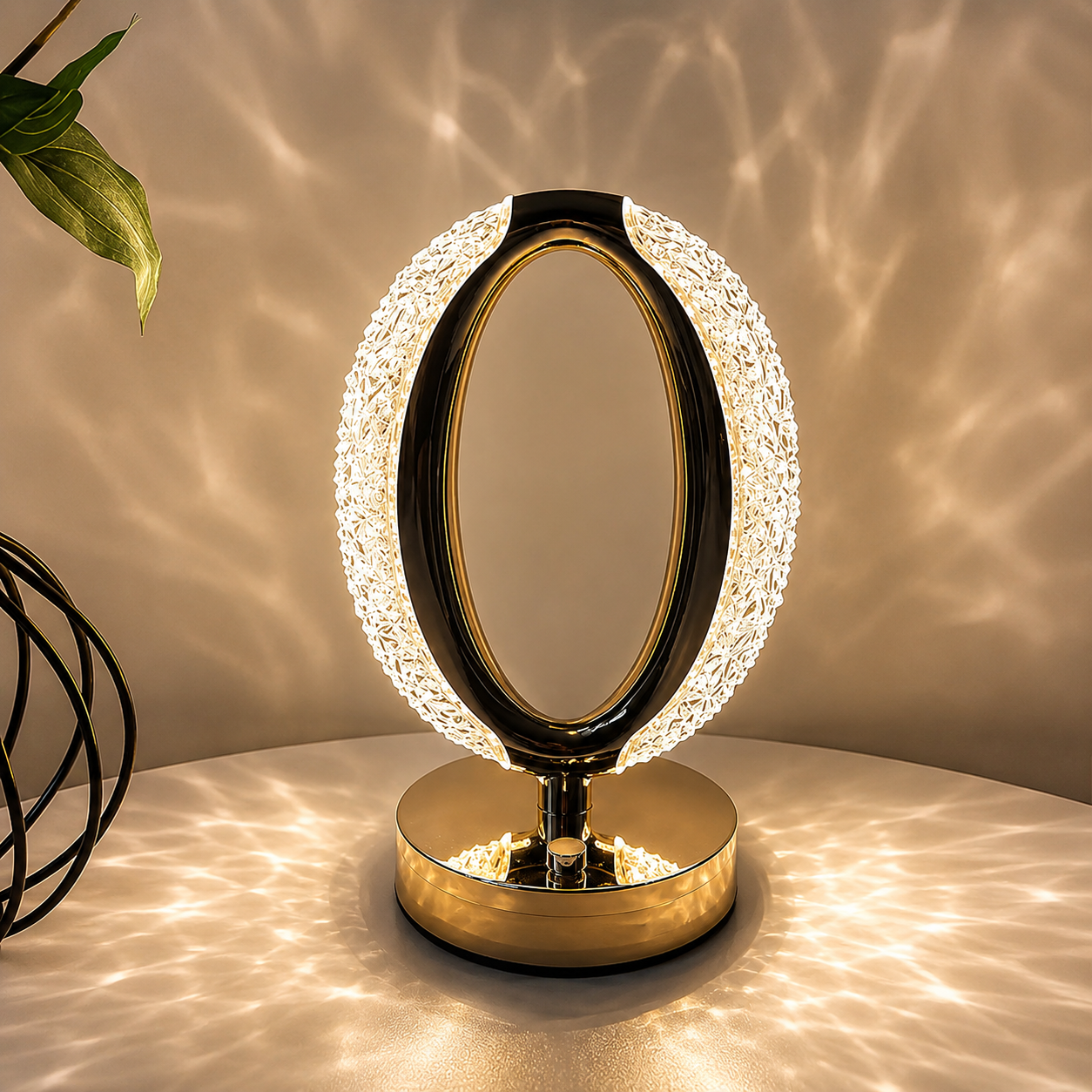 Luxury Gold Oval LED Table Lamp – Modern Crystal Ring Light