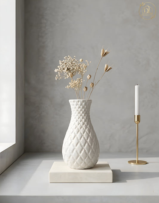 Ivory Elegance Textured Vase – Lightweight Minimalist Home Décor