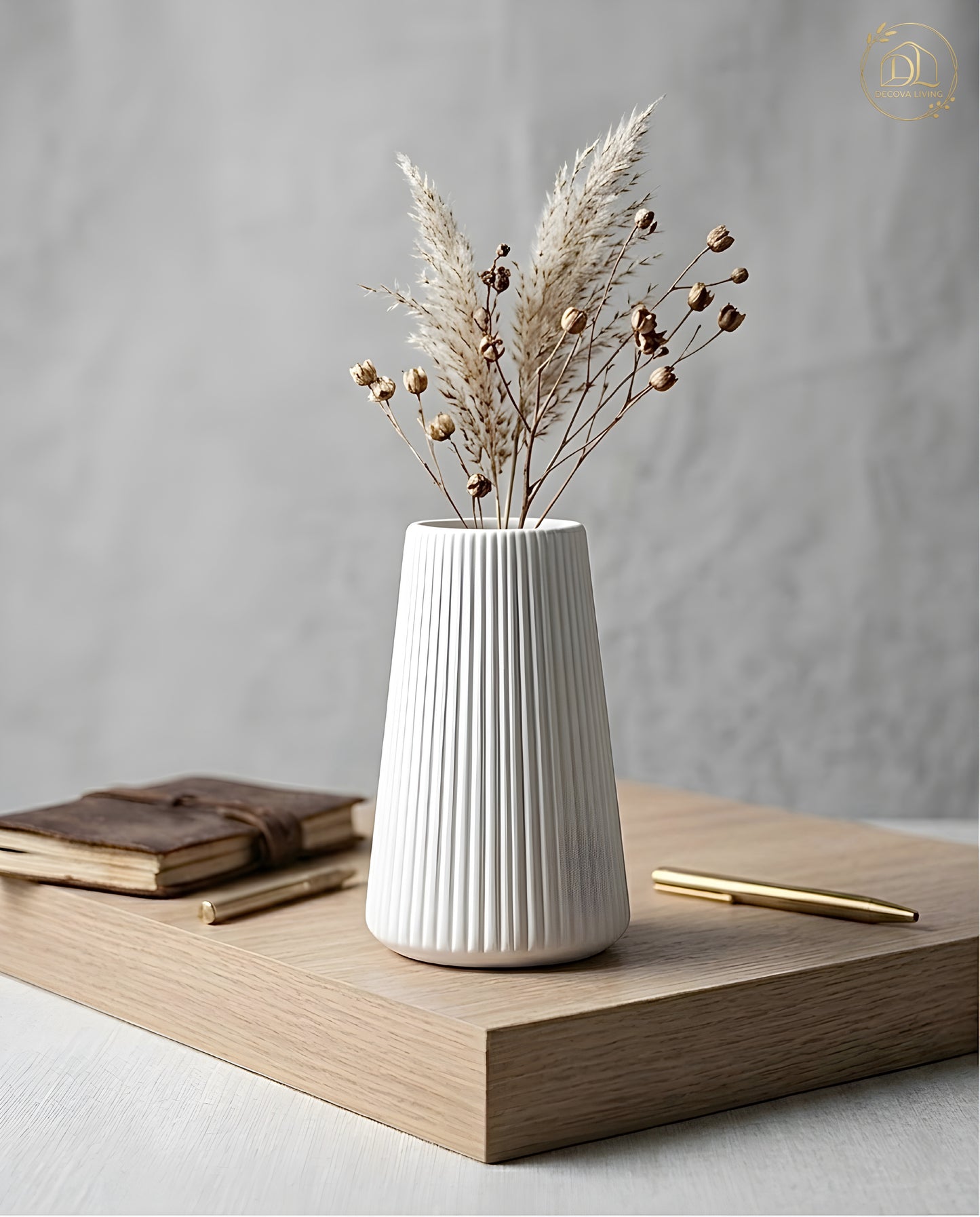 Nordic Line Luxe Vase – Minimalist Textured White Decorative Vase for Home & Desk (Unbreakable)