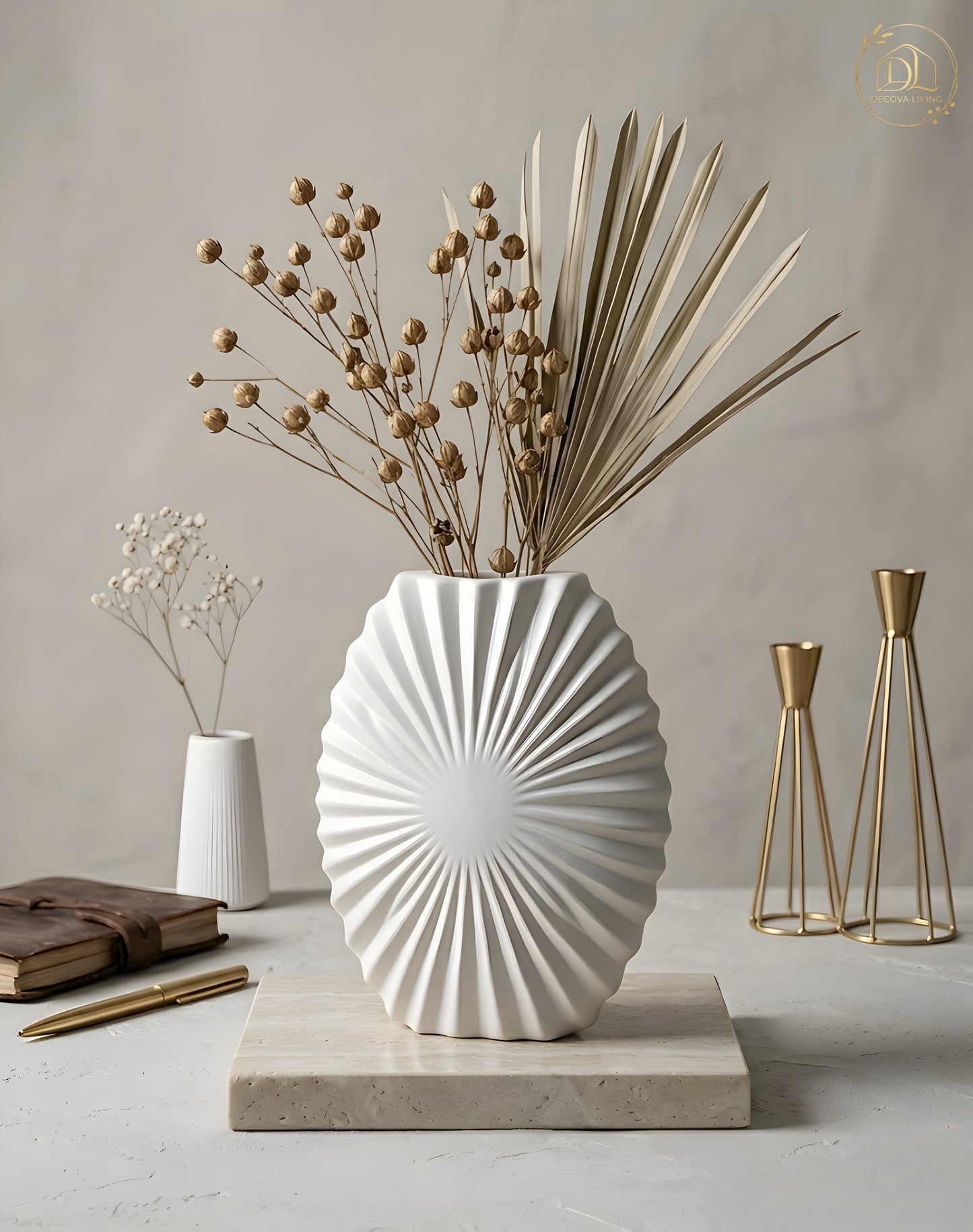 Nordic Sunburst Luxe Vase – Sculpted Statement Home Décor (Lightweight & Unbreakable)
