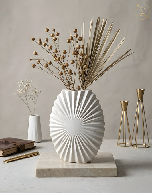 Nordic Sunburst Luxe Vase – Sculpted Statement Home Décor (Lightweight & Unbreakable)