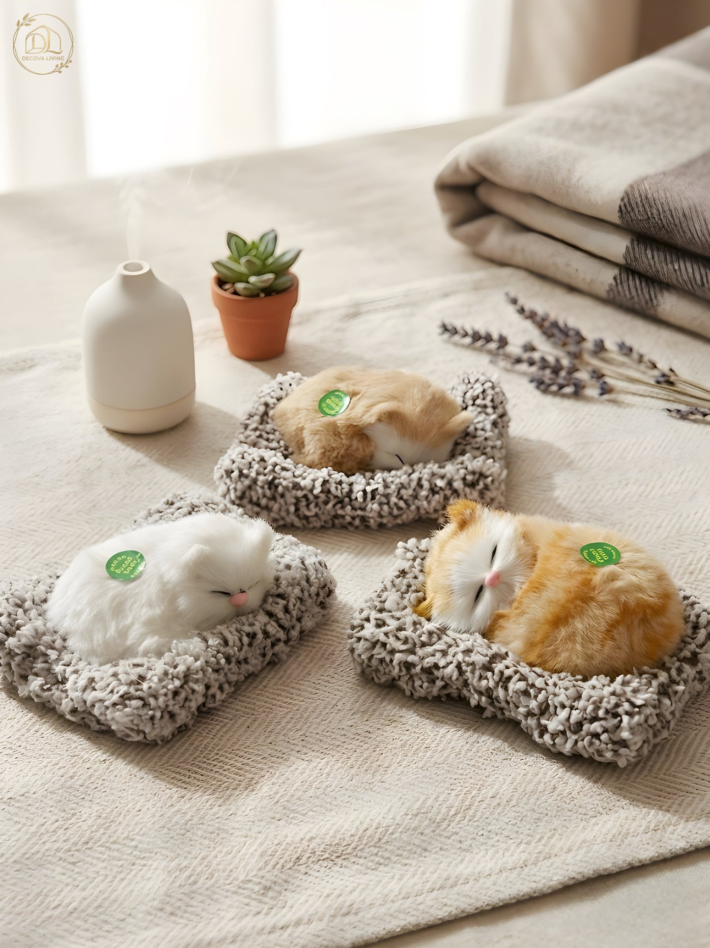 Cozy Sleeping Pet Plush – Interactive Meow Sound Car Dashboard Companion 🐾