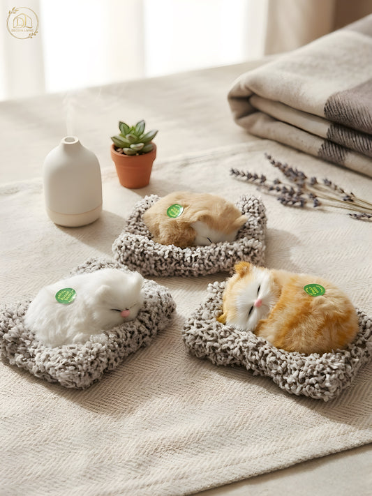 Cozy Sleeping Pet Plush – Interactive Meow Sound Car Dashboard Companion 🐾
