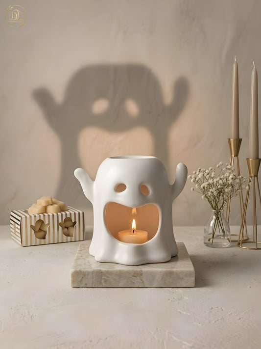 Smiling Ghost Wax Melt Burner & Tealight Holder – Glossy Finish Home Décor