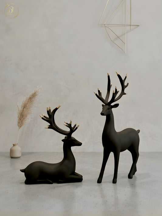 Luxury Black Deer Sculpture Set | Modern Nordic Home Decor