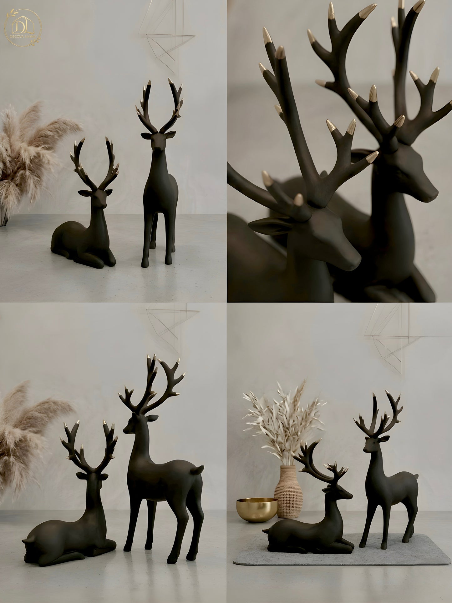 Luxury Black Deer Sculpture Set | Modern Nordic Home Decor