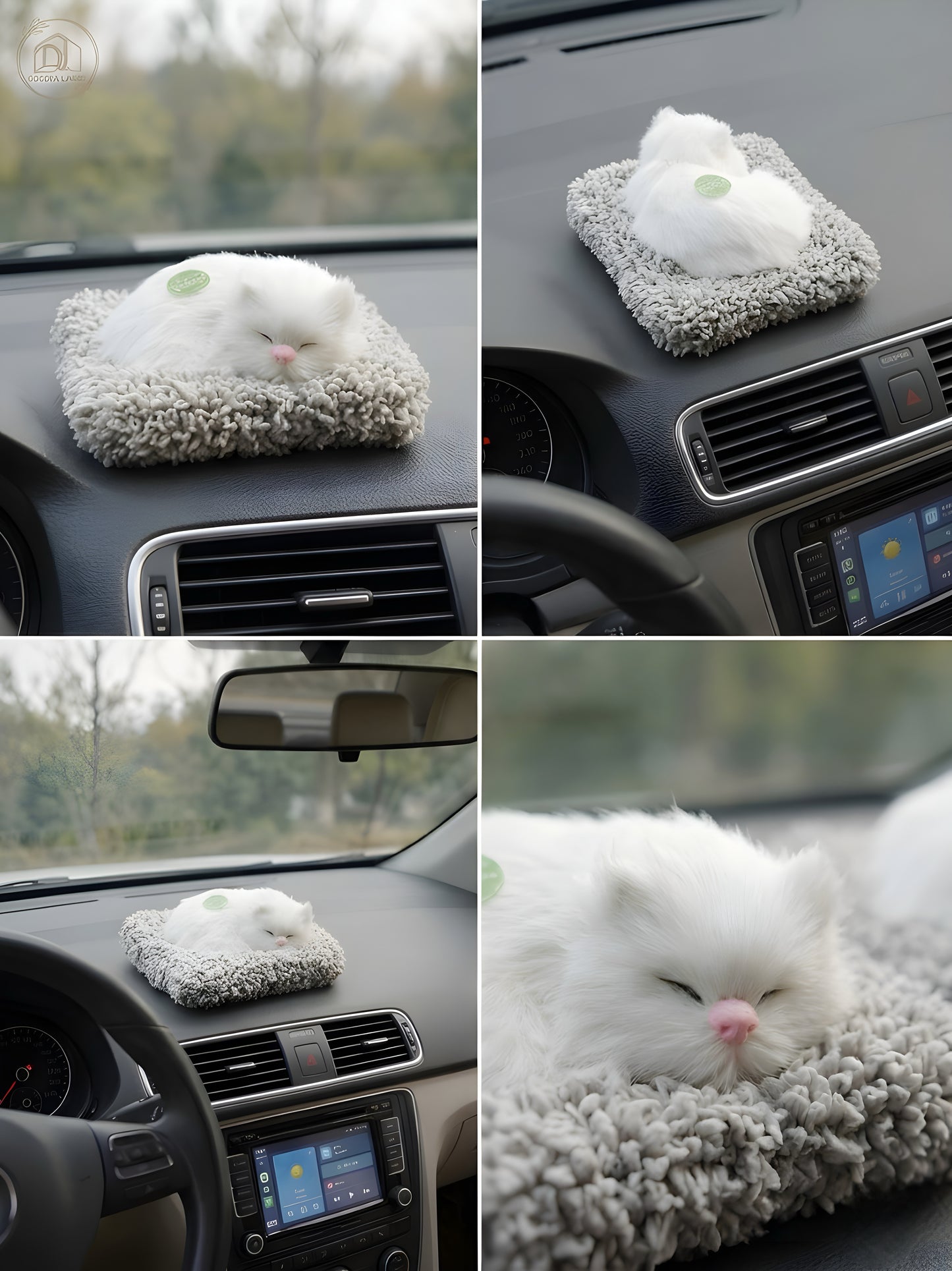 Cozy Sleeping Pet Plush – Interactive Meow Sound Car Dashboard Companion 🐾