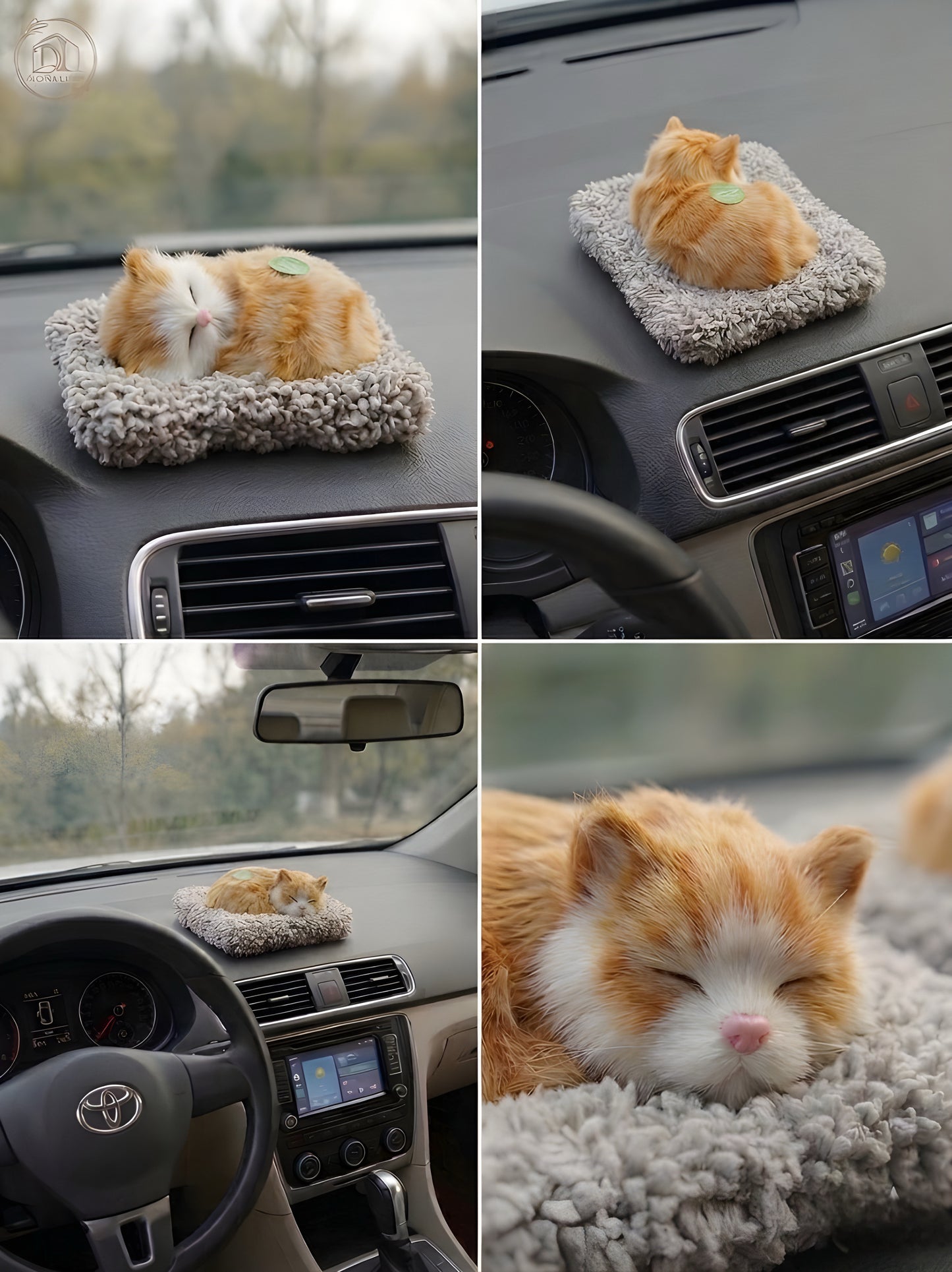 Cozy Sleeping Pet Plush – Interactive Meow Sound Car Dashboard Companion 🐾