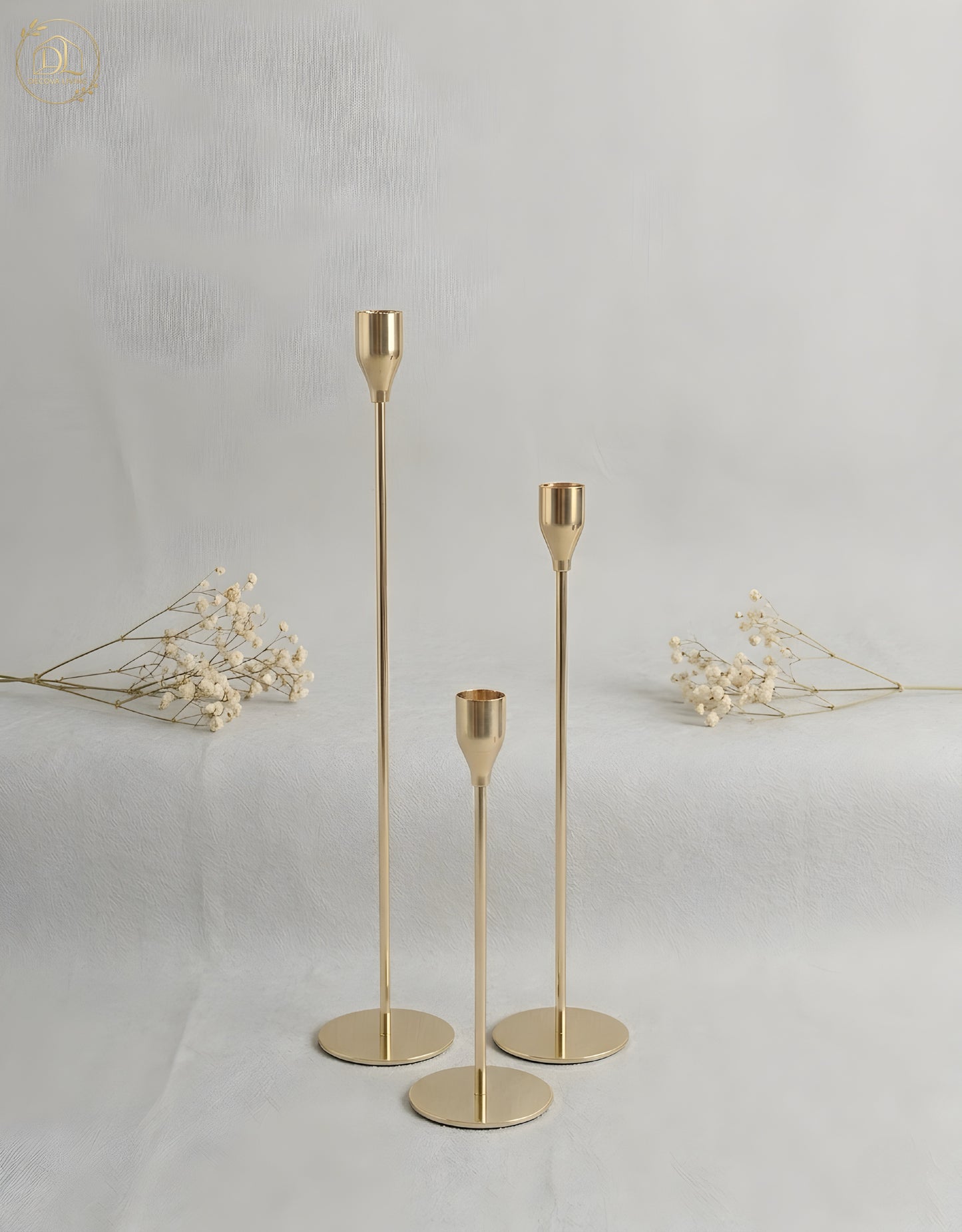 Gold Metal Candle Holder Set of 3 – Modern Decorative Table Centrepiece