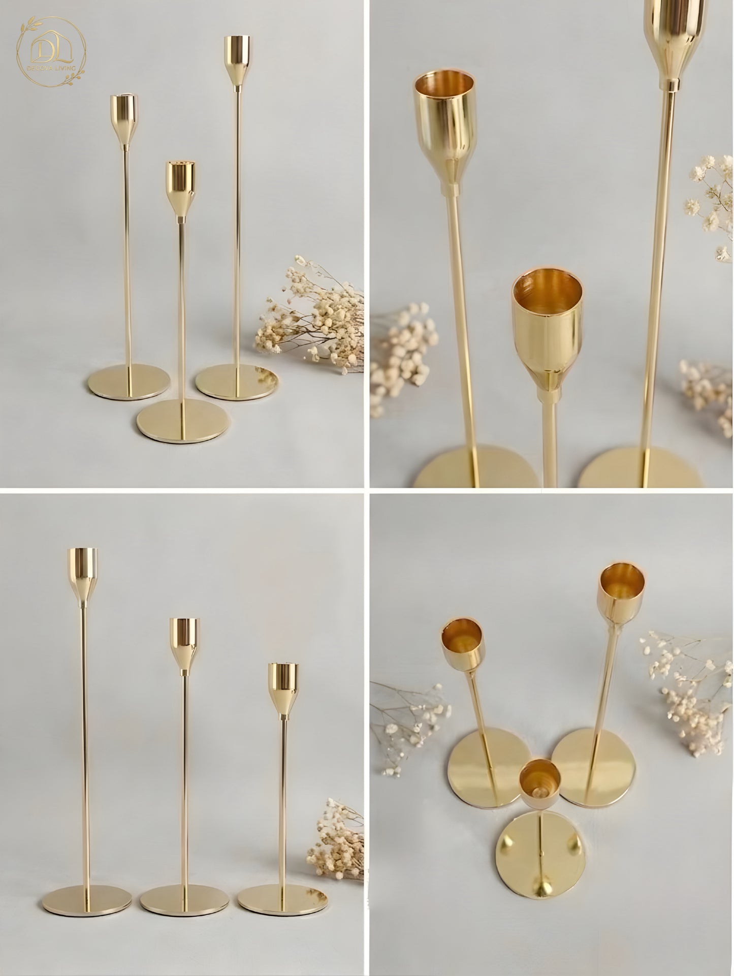 Gold Metal Candle Holder Set of 3 – Modern Decorative Table Centrepiece