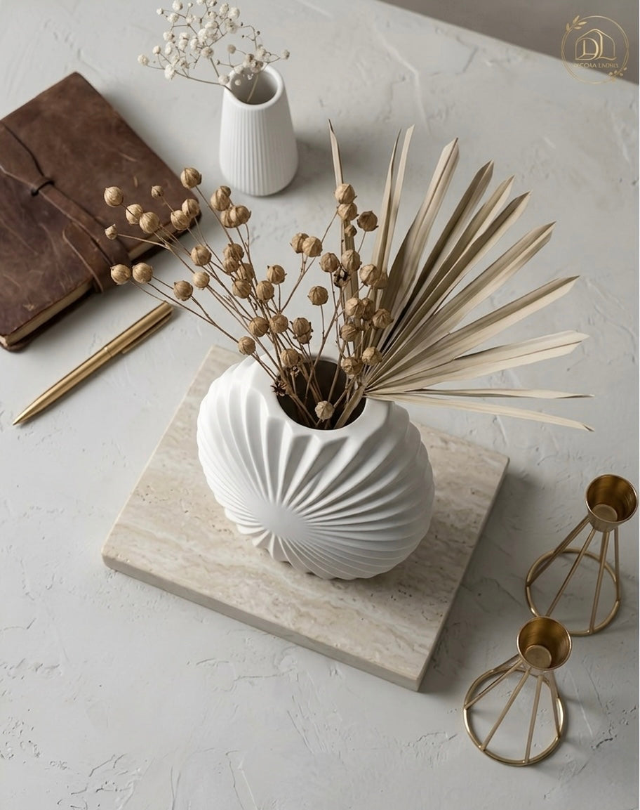 Nordic Sunburst Luxe Vase – Sculpted Statement Home Décor (Lightweight & Unbreakable)