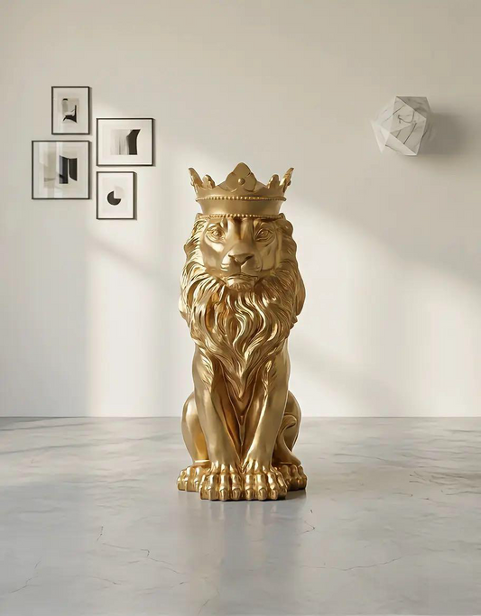 Imperial Crowned Lion Sculpture – Luxury Gold Statement Décor Piece