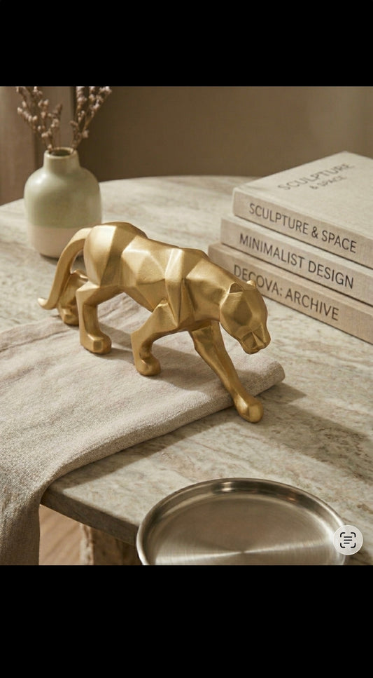 Golden Panther Luxe Sculpture – Modern Geometric Home Décor