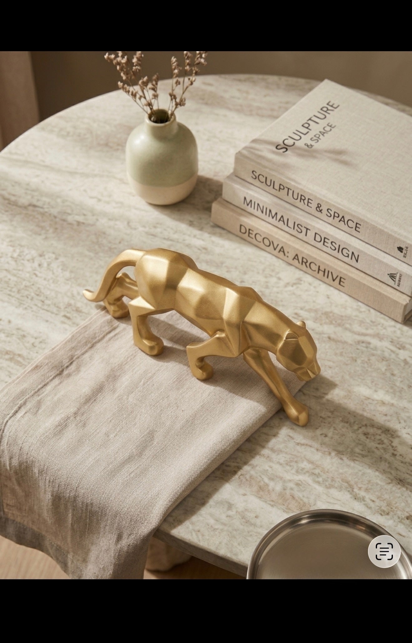 Golden Panther Luxe Sculpture – Modern Geometric Home Décor