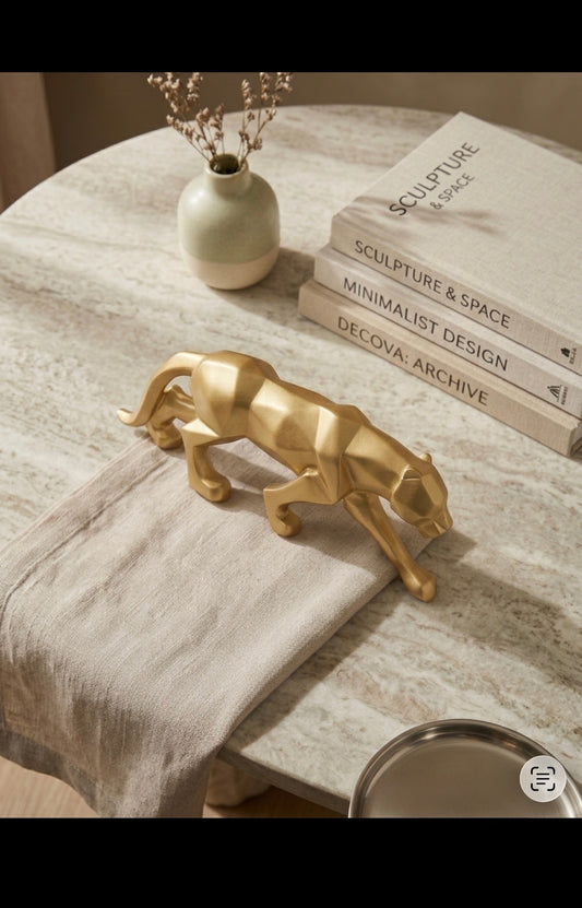 Golden Panther Luxe Sculpture – Modern Geometric Home Décor