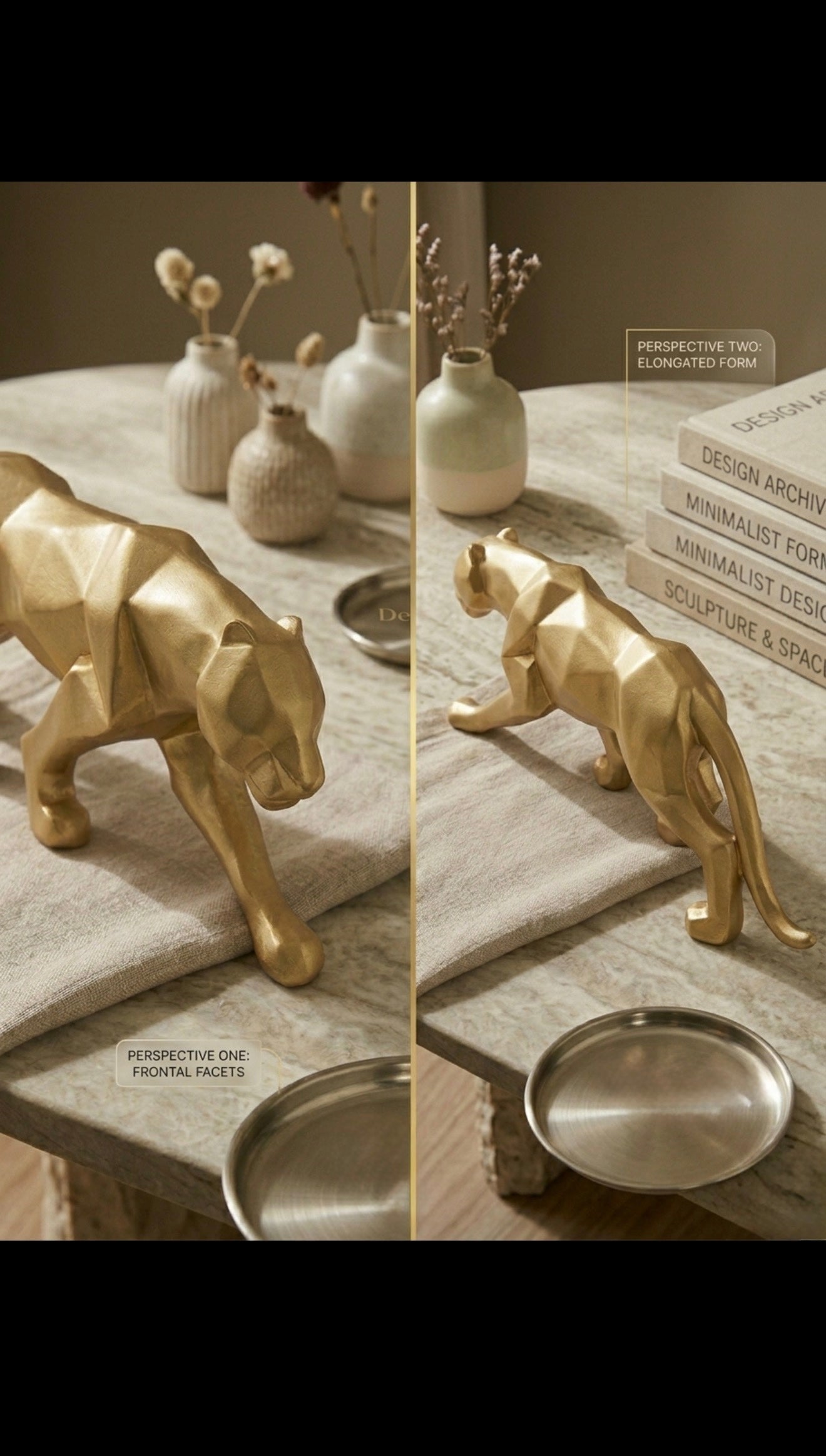 Golden Panther Luxe Sculpture – Modern Geometric Home Décor