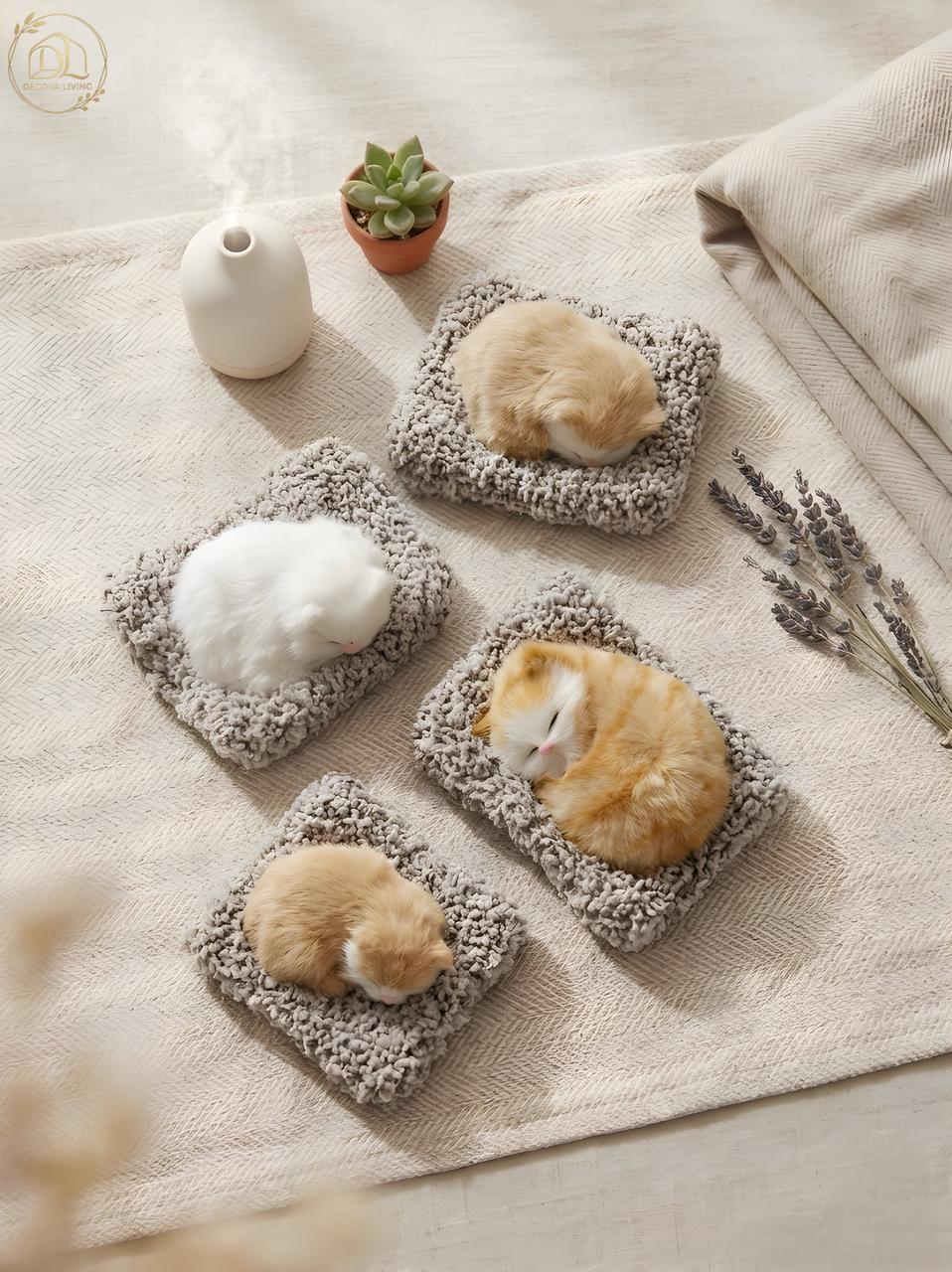 Cozy Sleeping Pet Plush – Interactive Meow Sound Car Dashboard Companion 🐾